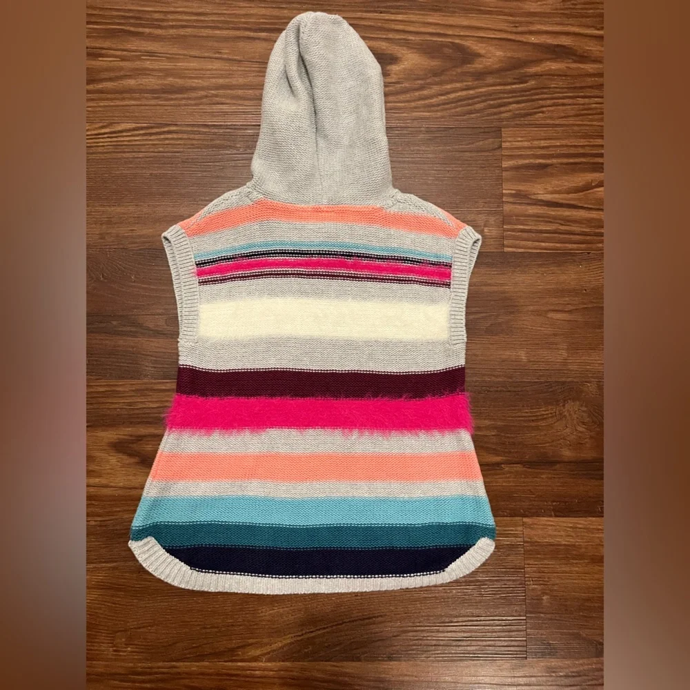 Gymboree Ready, Jet, Go! Grey Pink Fuzzy Stripe Sweater Girls Hood Size 4T